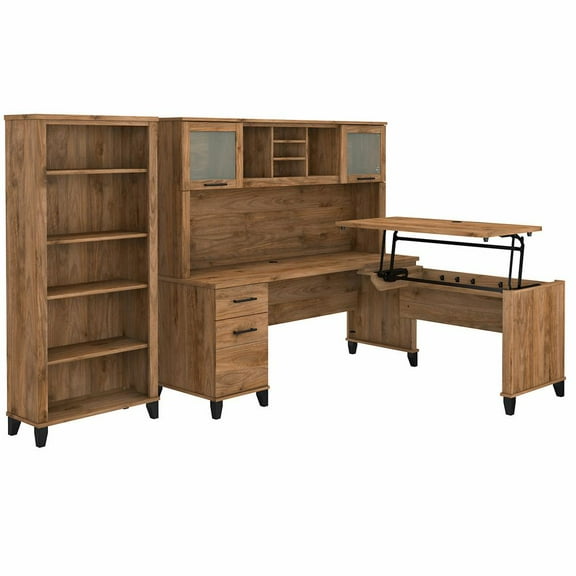 Bush Furniture Somerset Collection L-Shaped Desk Set with Bookcase, Fresh Walnut