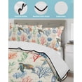 thumbnail image 3 of Twin XL Quilt Bedding Set, Nautical Coastal Reversible Summer Quilt 3 Pieces, Watercolor Ocean Turtle Coral Starfish Beige Lightweight Bedspreads Coverlets with 2 Pillow Shams for All Seasons, 3 of 5