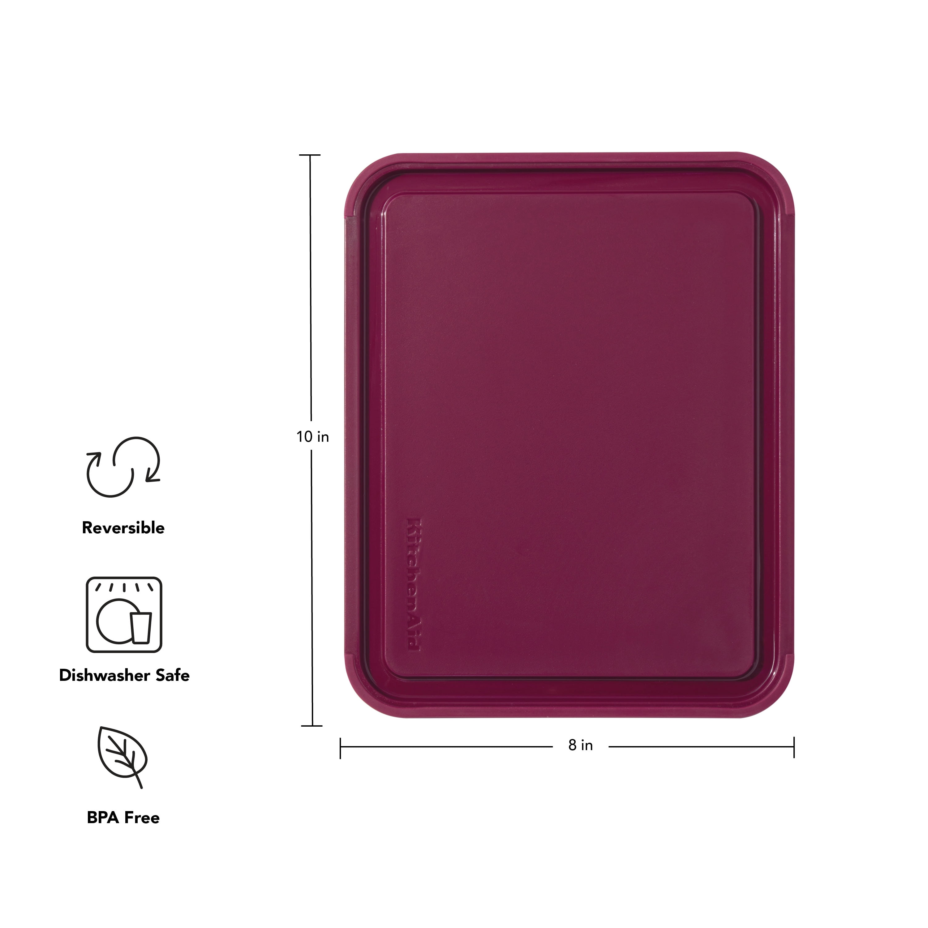 KitchenAid Classic Plastic Cutting Board with Trench, Non-Slip Edges, Dishwasher Safe, 8x10, Beetroot