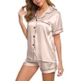 thumbnail image 5 of Nnhblu Womens Silk Satin Pajamas Set Two-Piece Sleepwear Loungewear Button-Down Sets Womens Pajama Sets Pajamas for Women Deals Beige - XL, 5 of 7