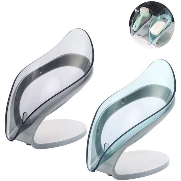 Paquete de 2 jaboneras con bandeja de drenaje, jabonera decorativa para baño de ducha, ahorrador de jabonera autodrenante eficiente para mantener el jabón limpio en seco (azul + gris, 2 piezas)
