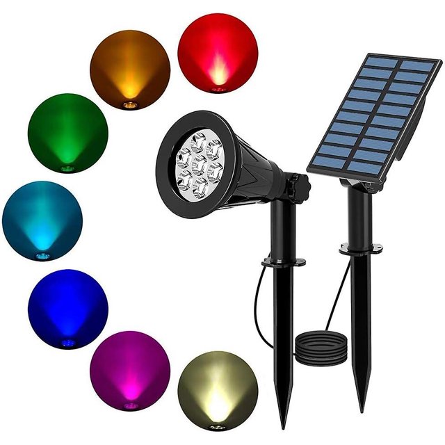 Color Solar Spotlight, 2 in 1 Waterproof Solar Garden Light, 7 LED Outdoor Solar Lamp, Solar Spotlight with 3M Cable for Garden, Courtyard, Lawn, Path