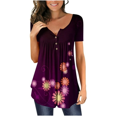 

Womens Plus Size Clearance $15 Top Camisole T Shirt Teen Girls Short Sleeve Cotton Deep V Neck Graphic Print Flower Casual Bustier 44