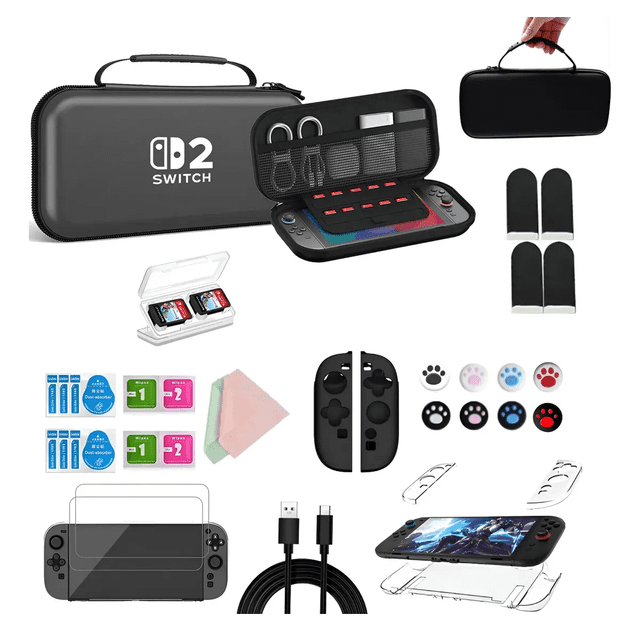 24pcs Kit Accesorios Funda Para Nintendo Switch 2 Con Regalo Xtellar negro