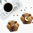 thumbnail image 4 of Lsque Vintage Sunflower Cow Pattern 4" Drink Coasters Set of 4, PVC Leather Absorbent Coasters, Table Coaster Set Decorative Coffee Cup Coasters Housewarming Gift -Hexagon, 4 of 6
