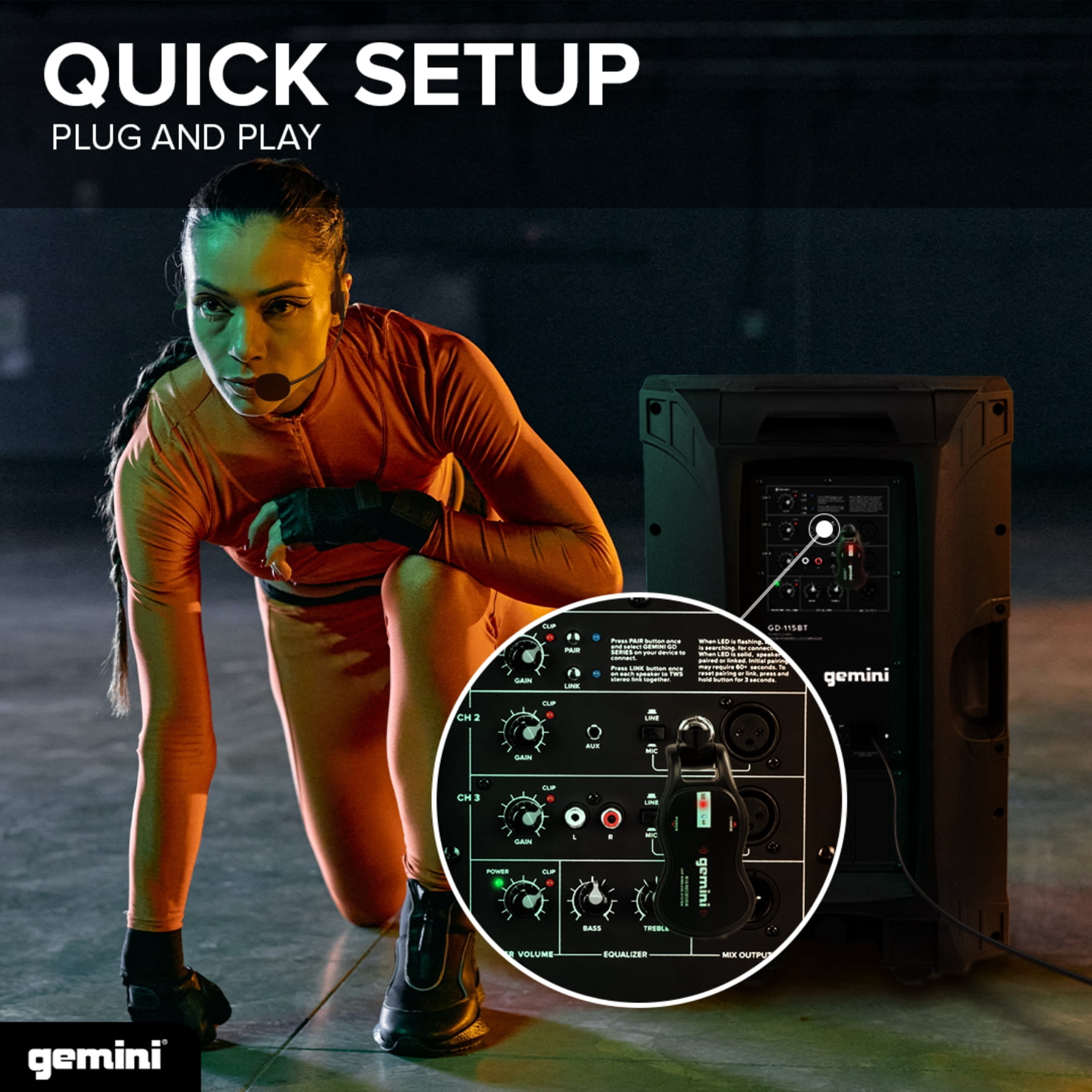 Gemini GMU-HSL100 UHF Single-Channel Wireless Microphone System with Headset Microphone and Lavalier Microphone, GMU-HSL100