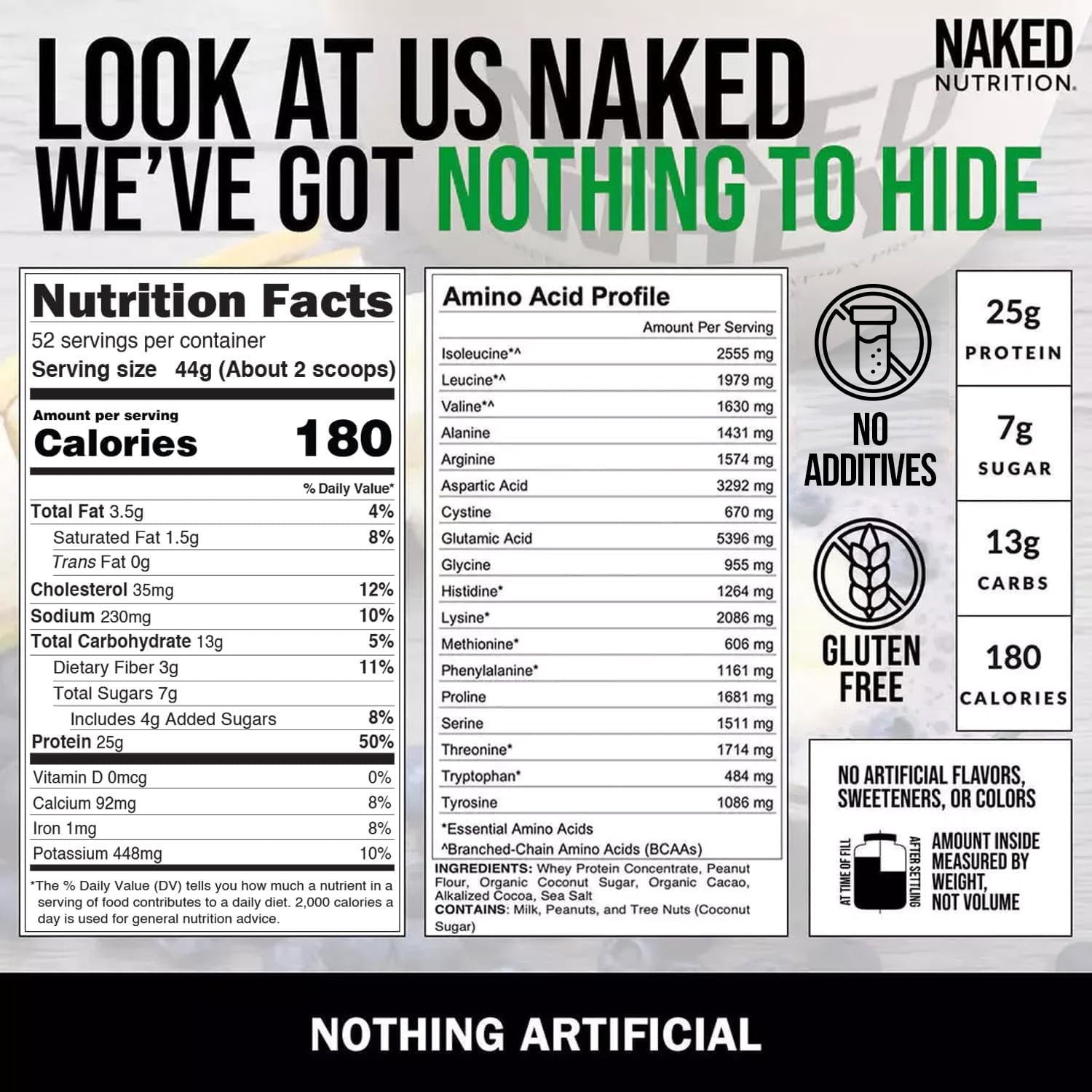 NAKED Whey Chocolate Peanut Butter Grass Fed Whey Protein Powder, No GMO, No Soy, and Gluten Free, Aid Growth and Recovery - 52 Servings