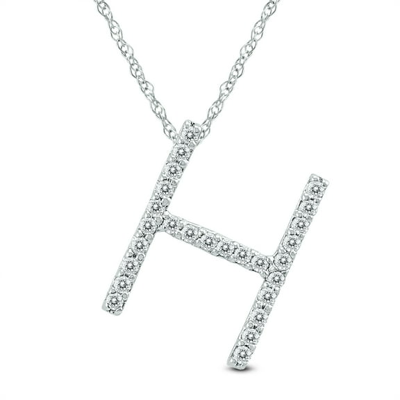 SZUL Women's 1/6 Carat TW H Initial Diamond Pendant Necklace in 10K White Gold with Adjustable Chain (J-K-L Color, I2-I3 Clarity)