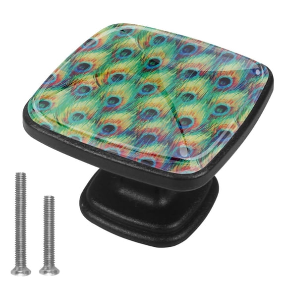 4 Pcs Cabinet Handle Drawer Pulls Peacock Feather Knobs with Screws Square Furniture Office Cabinet Knob Decoration