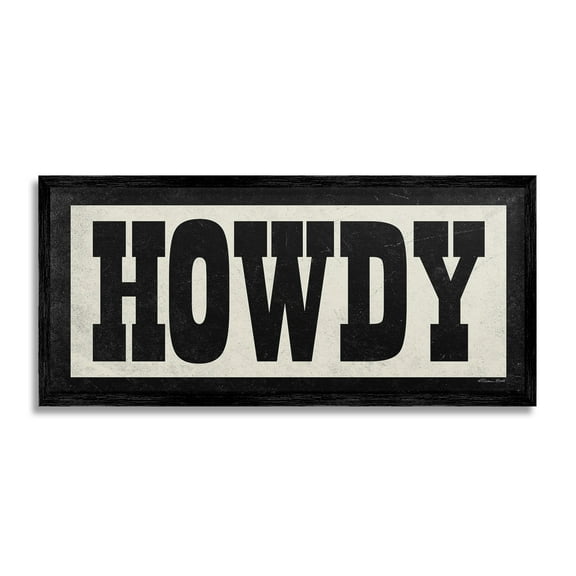 Stupell Industries Vintage Howdy Sign Typography Painting Black Framed Art Print Wall Art, 30 x 13
