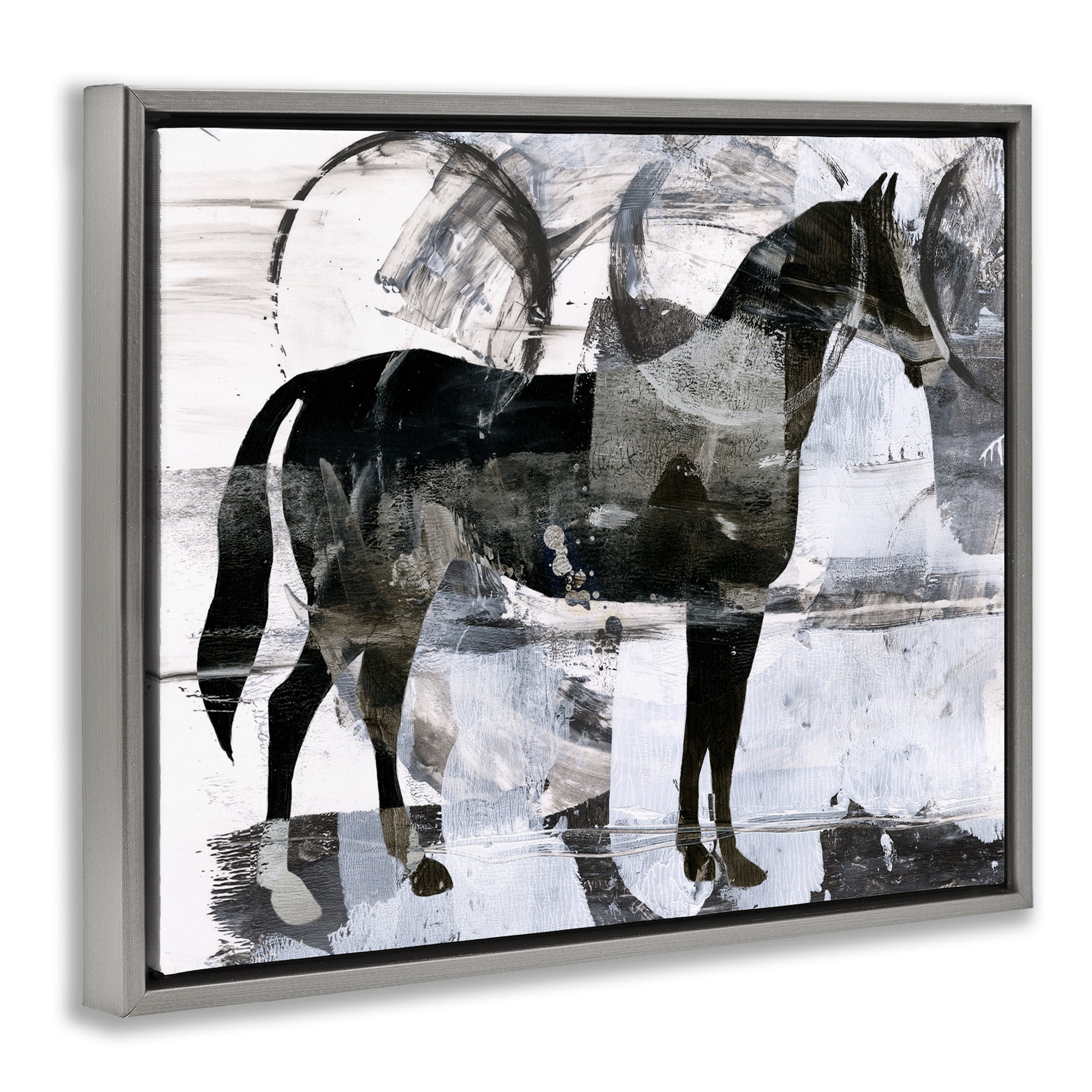 Stupell Industries Circle Pattern & Horse Animals & Insects Painting Gray Floater Framed Canvas Art Print Wall Art, 21 x 17