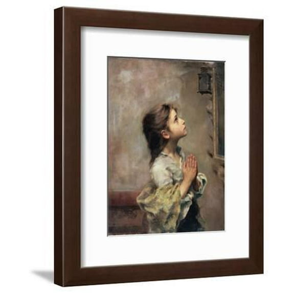Praying Girl, Italian Painting of 19th Century, Figurative Religion Framed Art Print Wall Art by Roberto Ferruzzi