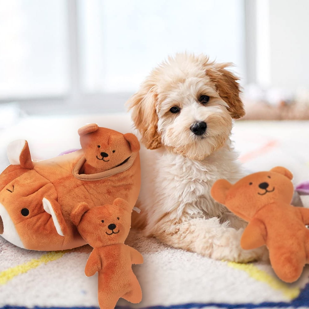 OUSITAI Hide and Seek Dog Toy Durable Squeaky Plush Bear Pet Toy Puzzle Interactive Game For Puppy, Small, Medium, Large Dogs