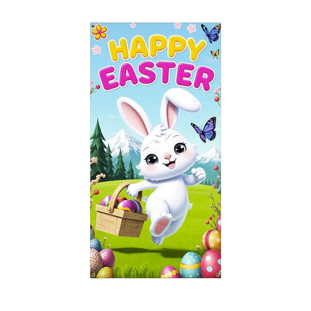 SLYNSHome Easter Door Cover Cute Rabbit Door Party Decoration Supplies Spring Easter Holiday Party Photography Background