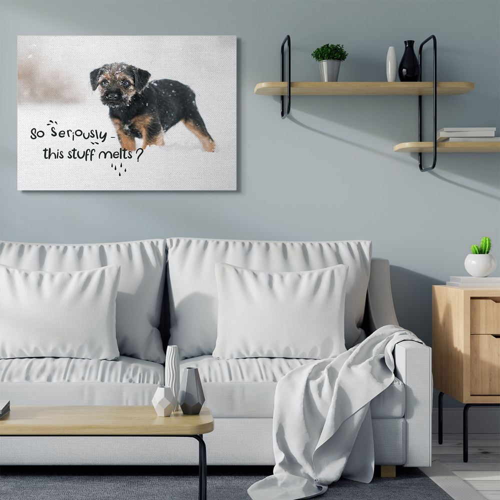 Stupell Industries Winter Time Snow Puppy Seasonal Humor House Pet Canvas Wall Art Design by Ziwei Li
