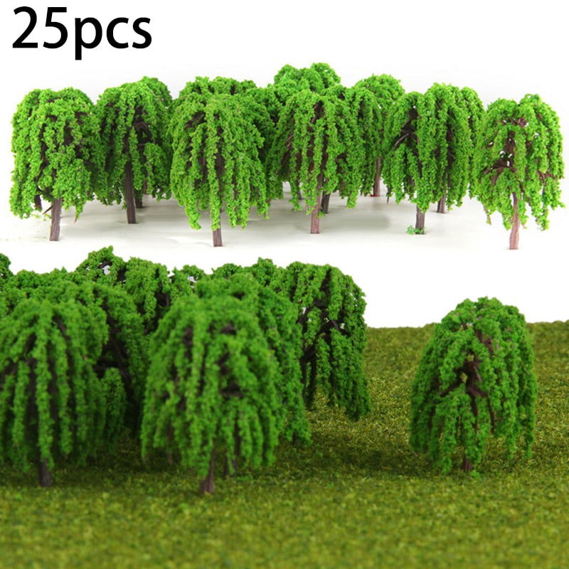 Pack Of 25 Mini 3D Landscape Decoration Model Willow Trees Layout Train Railway