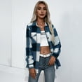 thumbnail image 4 of Uhndy Women's Fall Colorblock Plaid Flannel Shacket Jacket Button Shirt Jacket Top, Women's Fall Plaid Shirt, 4 of 5