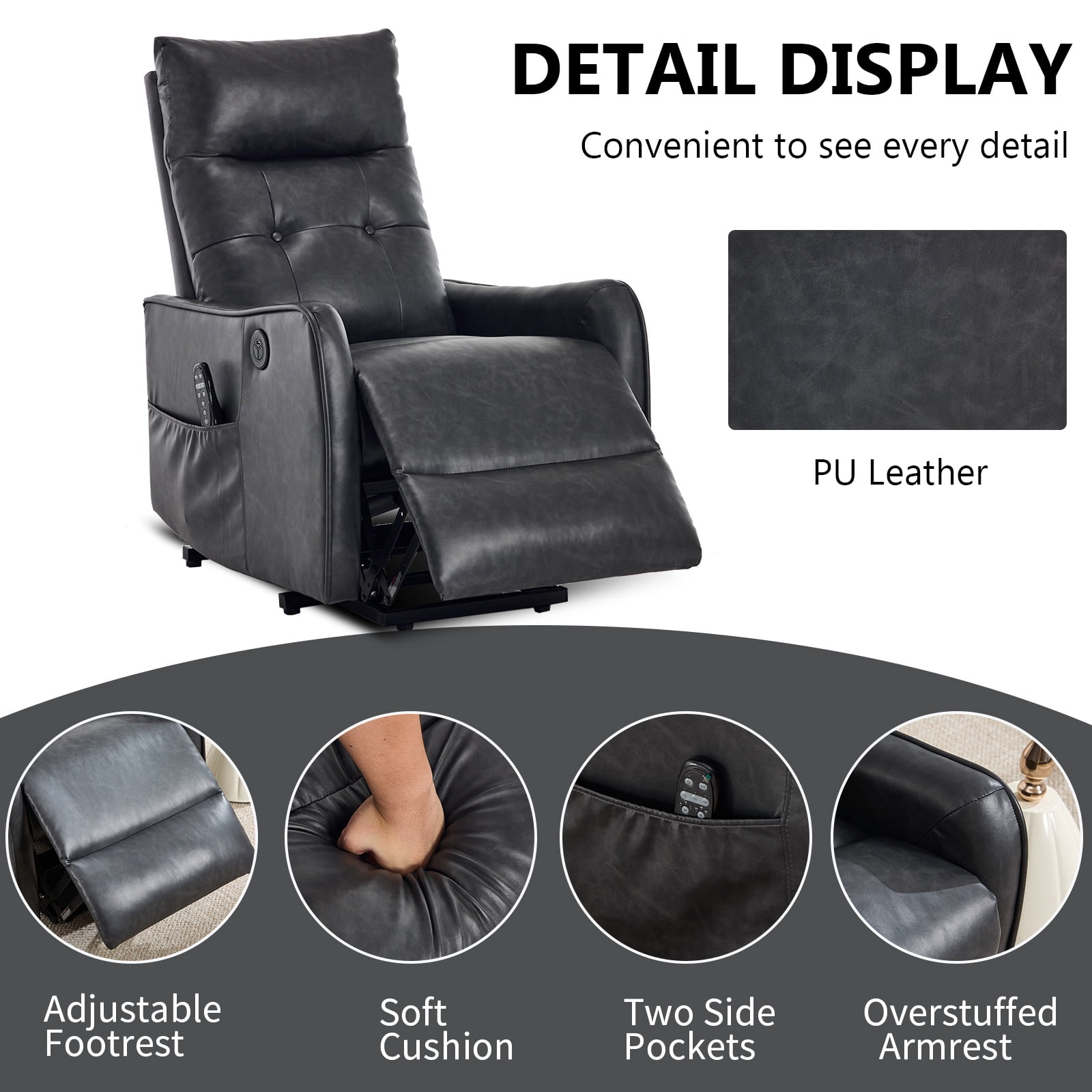 Power Lift Recliner Chair with Massage & Heat for Seniors, Heavy Duty Faux Leather, USB Charging Port, 155° Max Recline, Easy Assembly, Perfect for Living Room Comfort