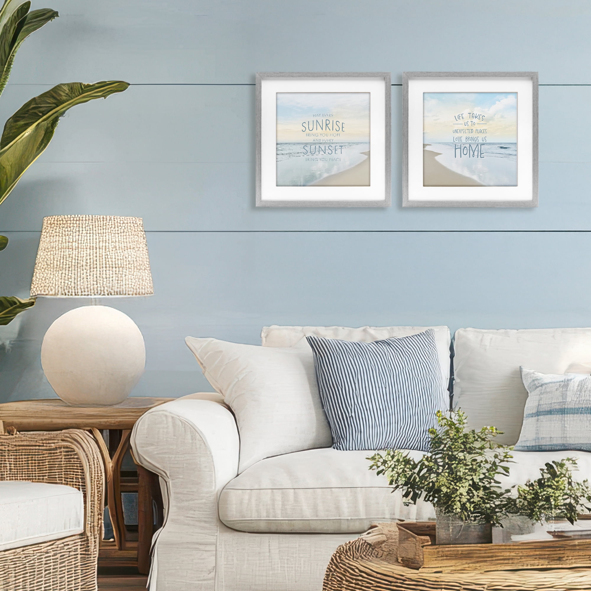 Stupell Industries Beautiful Beach Inspirations 2 Piece Gray Framed Print Under Glass Set, design by Natalie Carpentieri