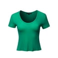 thumbnail image 1 of FashionOutfit Women's Solid Deep V-Neckline Cap Sleeves Rayon Spandex Crop Top, 1 of 1