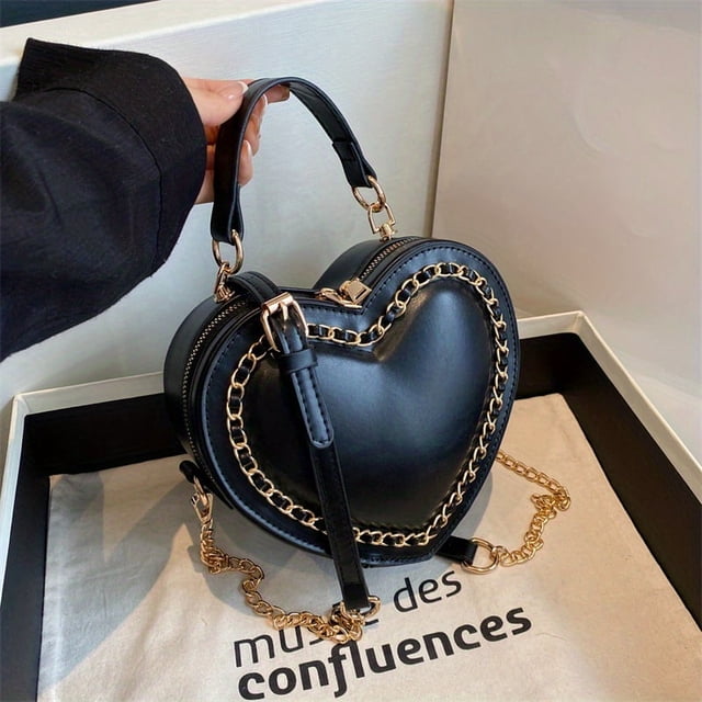 LHSHID Charming Heart-Shaped Crossbody Bag - Fashionable Chain Decor, Small Love Purse with Adjustable Strap, Perfect Valentine's Day Gift for Women