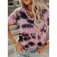 thumbnail image 3 of Womens Striped Color Block Short Sleeve Causal Blouses T Shirts Tops, 3 of 6