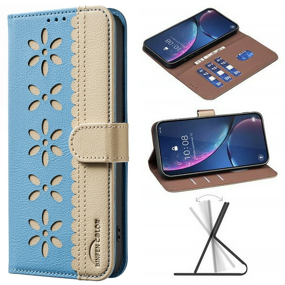For Samsung Galaxy S25 Wallet Case,Card Slots [RFID Blocking] Splice Premium PU Leather ID Credit Holder Folio Flip Kickstand Magnetic Clasp Flower Patterned Shockproof Phone Cover,Lightblue