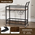 thumbnail image 6 of Vineego Bar Cart Home Industrial Mobile Bar Cart Serving Wine Cart on Wheels with Wine Rack and Glass Holder 2 Wood Storage Shelves for Living Room, Kitchen, Party (Black), 6 of 6