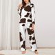 thumbnail image 2 of Fotbe Brown Cow Conjunto de Pijama de Manga Larga para Mujer con Estampado, Ropa de Dormir de 2 Piezas, Conjunto de Casa Suave y Cómodo con Bolsillos-Small, 2 of 7
