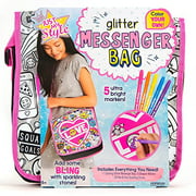 Just My Style Color Your Own Glitter Messenger Bag by Horizon Group USA,Embellish Your Girl Power Purse Using Sparkling Gem Stones  5 Bright Markers Included,DIY Arts  Crafts Activity Kit,Multicolor