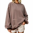 thumbnail image 2 of Resicozy Oversized Sweatshirt for Women Fall Striped Long Sleeve Shirt Crewneck Sweatshirts Y2K Workout Tops Coffee S, 2 of 7