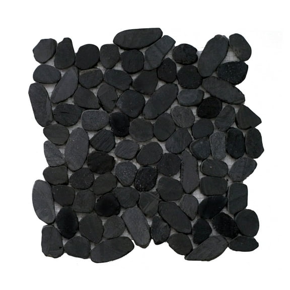 Alor Black Flat Pebble Tile from Indonesia 12"x12" Interlocking Wall and Floor Indoor and Outdoor Natural Zen Modern Living 11 sheets per case