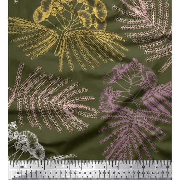 Soimoi Japan Crepe Satin Fabric Leaves & Floral Flower Print Fabric by the Yard 42 Inch Wide