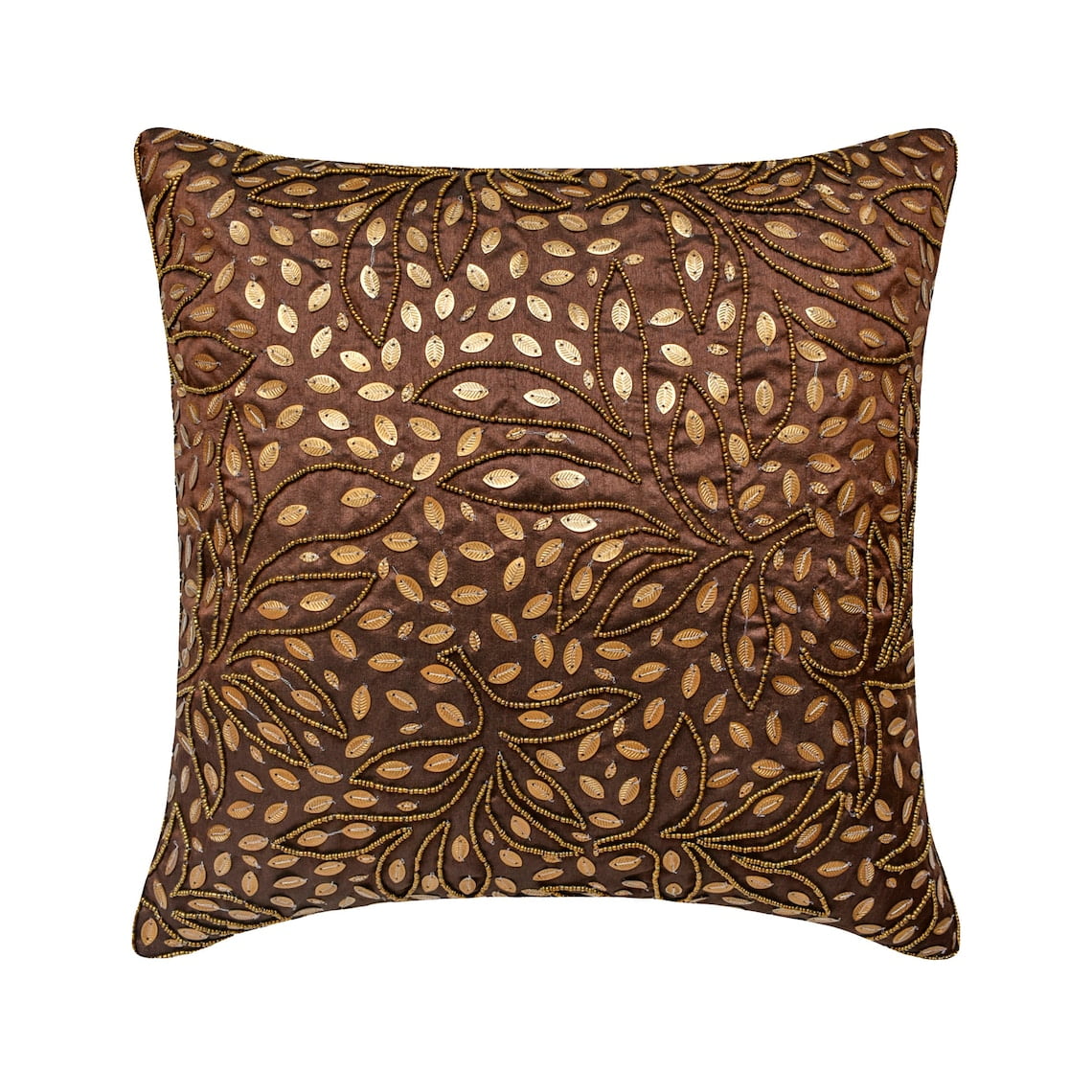 Custom Pillow Case, Brown Shams, Sequins Beaded Leaf Design Tropical
