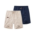 thumbnail image 1 of Pantalones cortos COOFANDY de lino para hombre, casual, cintura elástica, caqui/azul marino, 1 of 7
