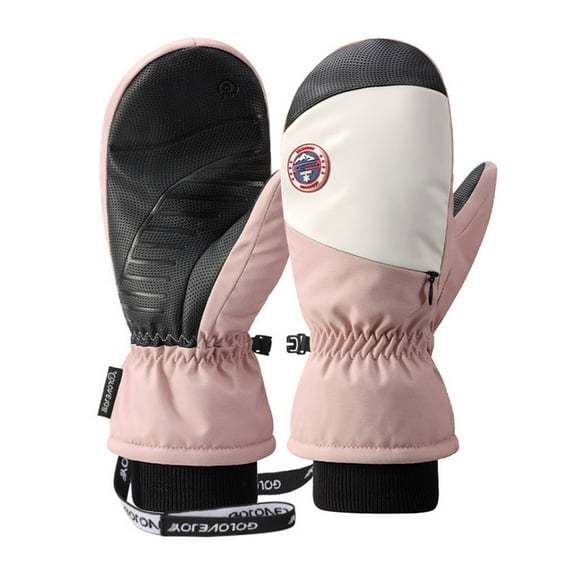 GHSOHS Gloves Winter Zipper Touchscreen Windproof Warm Waterproof Snowboarding Single Board Windproof Warm Gloves Cycling Sports Plush Ski Gloves for Women Pink Finger Gloves Mittens