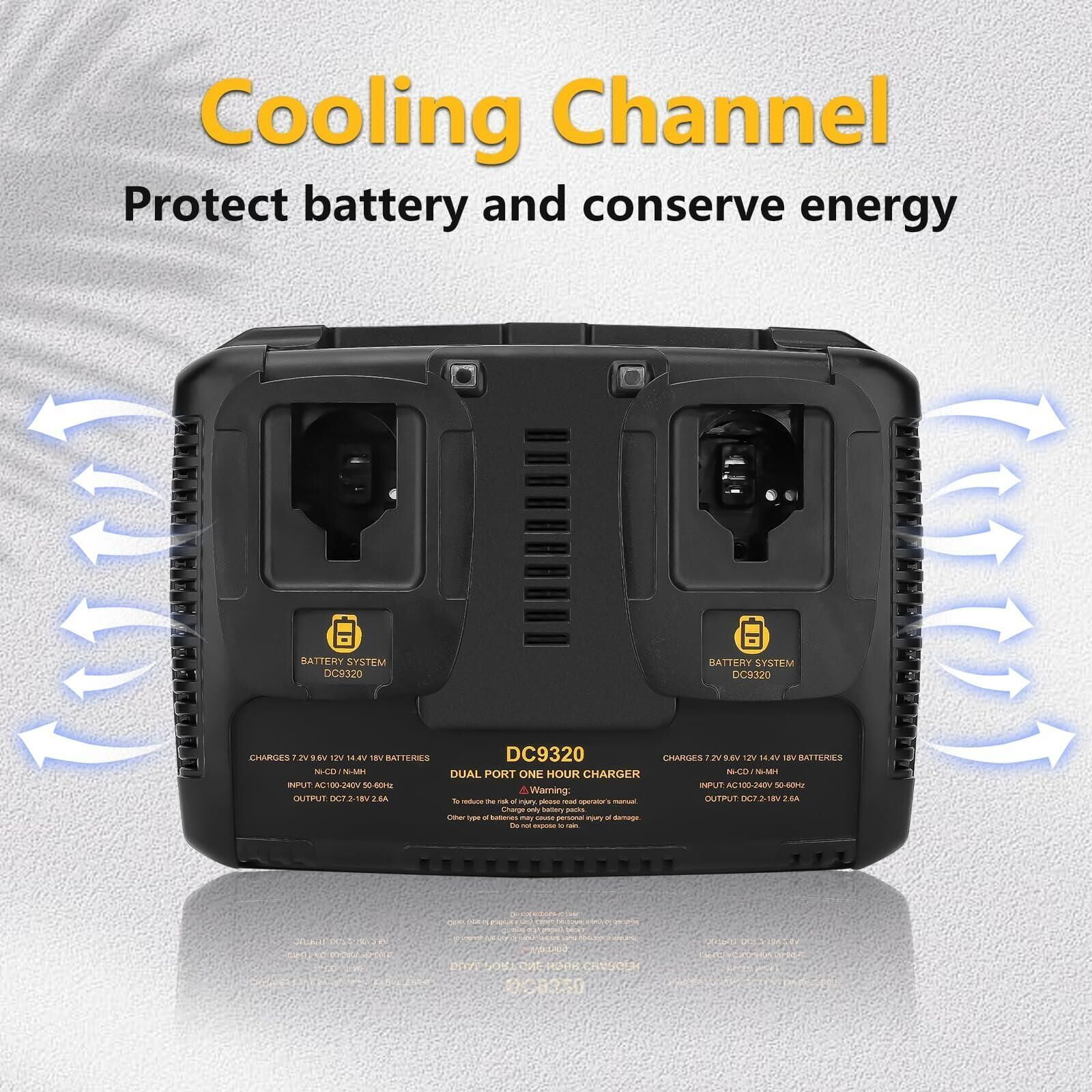 2Pack 18V 4500mAh DC9096 Replacement Battery Compatible with Dewalt 18 Volt DC9099 DW9098 DW9099 DW9095 DW9096 DE9039 and DC9320 Dual Port Charger for 7.2-18V Ni-Cad Ni-Mh Battery