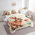 thumbnail image 4 of Homewish Cartoon Rabbit Animal Twin Bedding Sets 7-Piece, Vintage Romantic Bedding Comforter Set, Watercolor Rose Leaf Plant Reversible Sheet Sets, Lightweight Room Decor, 4 of 8