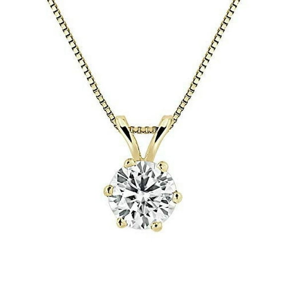 1/2ct Solitaire Moissanite Pendant Necklace 14K Yellow Gold Round 6-Prong ( TGW, 5mm, O.White) 16 to 18-inch by Diamond Wish