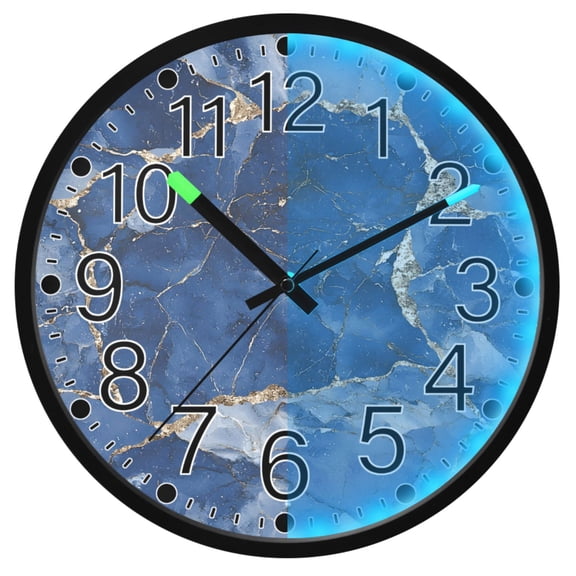Ryvnso Marble Blue 12 Inch Night Light Wall Clock Silent Battery Operated Luminous Clocks