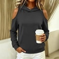 thumbnail image 5 of Hilzaten Loosse Hoodie for Women Kangaroo Pocket Cold Shoulder Pullover Womens Solid Hoodie, 5 of 6