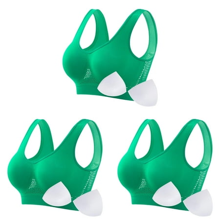 omens Sports Bras Pack Running Fitness Yoga Vest Sports Bra Pack for Women Thin Padded No Wire Strapless Front Buckle Lift Bra Push Up Breathable ceangrtro Green (3Packs) Green (3Packs)