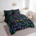 thumbnail image 3 of Homewish Cute Stripe Cat 7-Piece Twin Bedding Sets,Kawaii Pet Kitten Bedding Comforter Set,Black Blue Purple Sheet Sets For Girls Boys,Ultra Soft Home Decor Reversible, 3 of 8