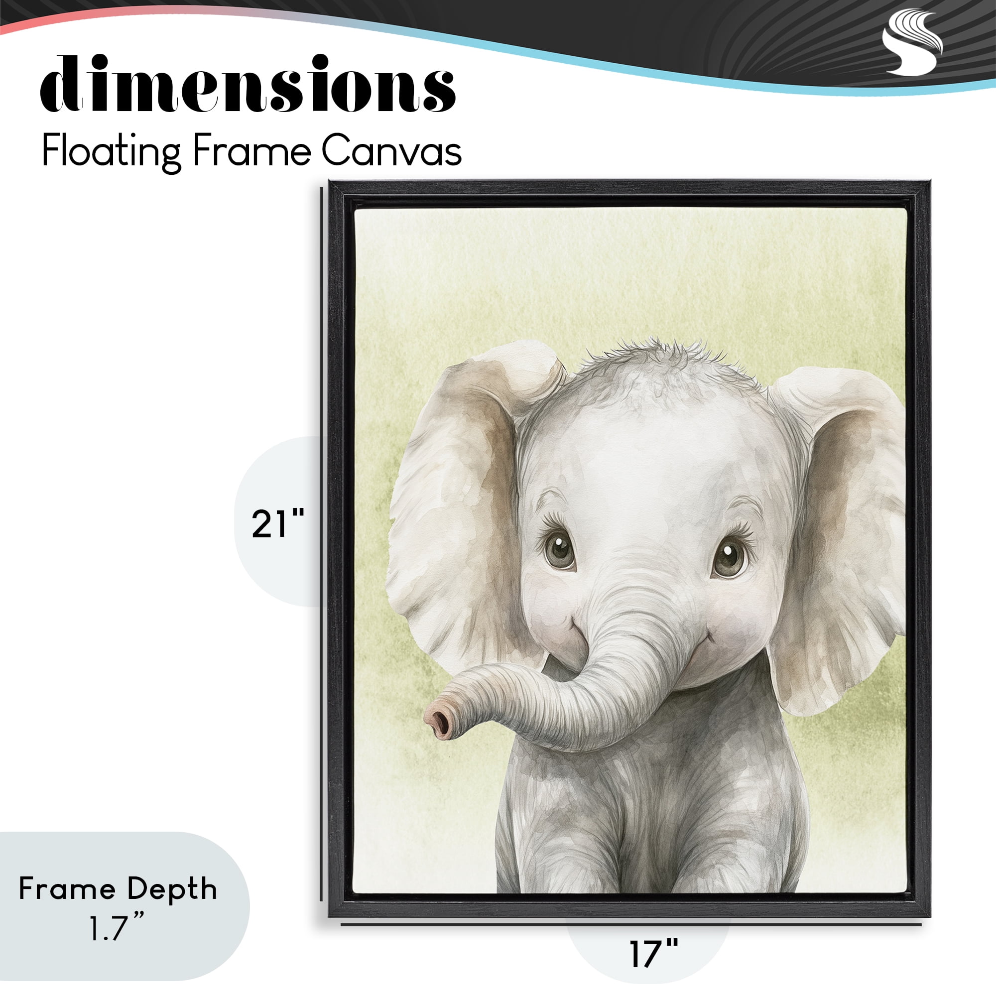 Stupell Industries Jungle Friends Baby Elephant Black Framed Floater Canvas Wall Art, design by Christine Simpson Art