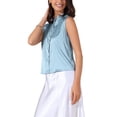 thumbnail image 4 of INSPIRAR CHIC Blusa de Satén para Mujeres Elegante Sin Mangas con Pliegues Cuello Mock con Volantes Sólido Blusa de Trabajo Top de Seda L Bean Azul, 4 of 6