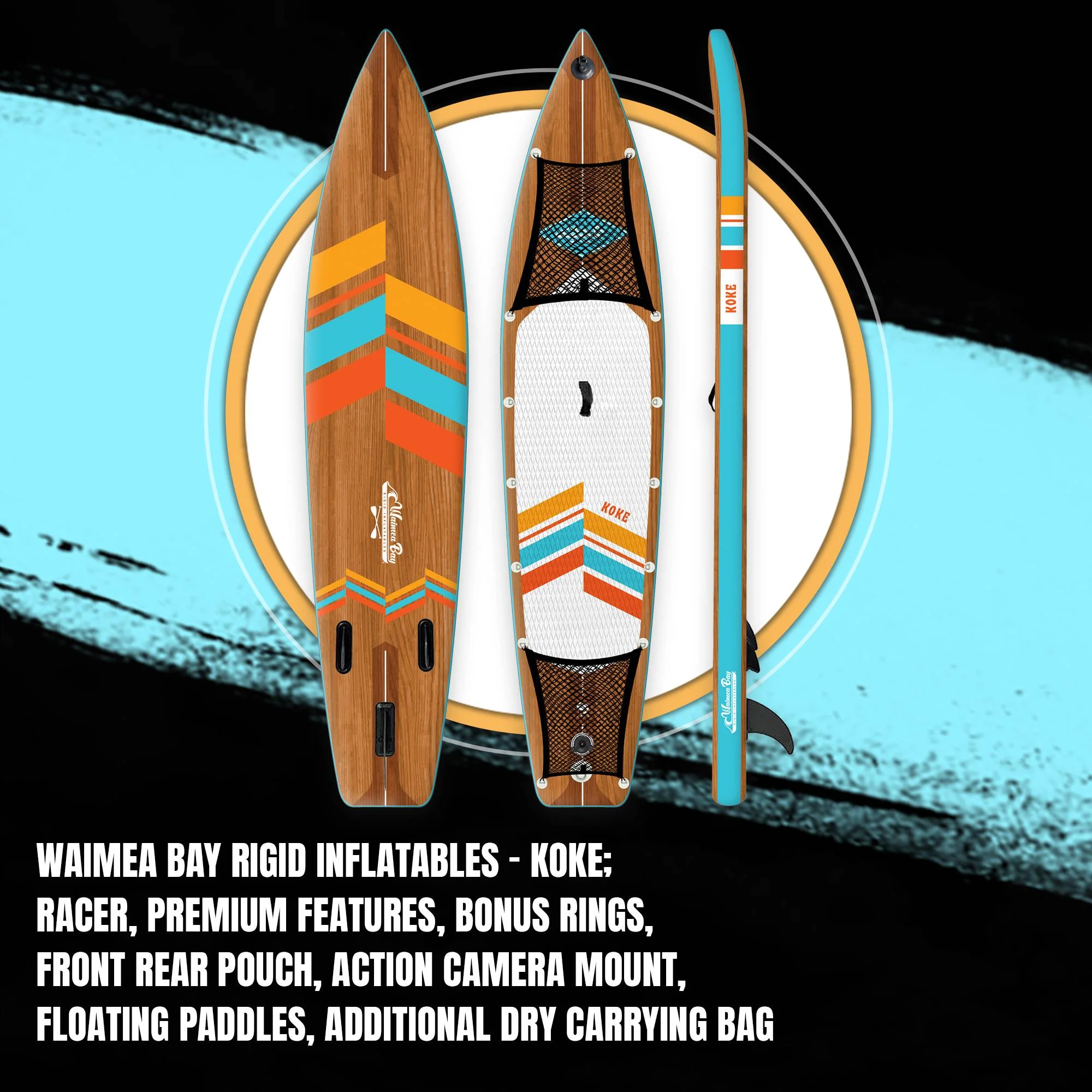 Waimea Bay Koke 12.5' Racer Rigid Inflatable Paddleboard - With 480lb Capacity