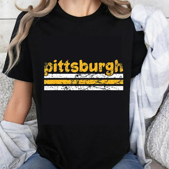 100% Cotton Pittsburgh Vintage Stripe Graphic T-Shirt Unisex Casual Streetwear Top for Men Women Fans Gift