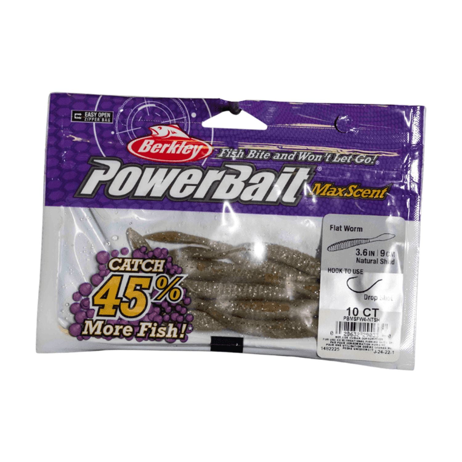 Berkley PowerBait MaxScent Flat Worm Finesse Fishing Bait Green