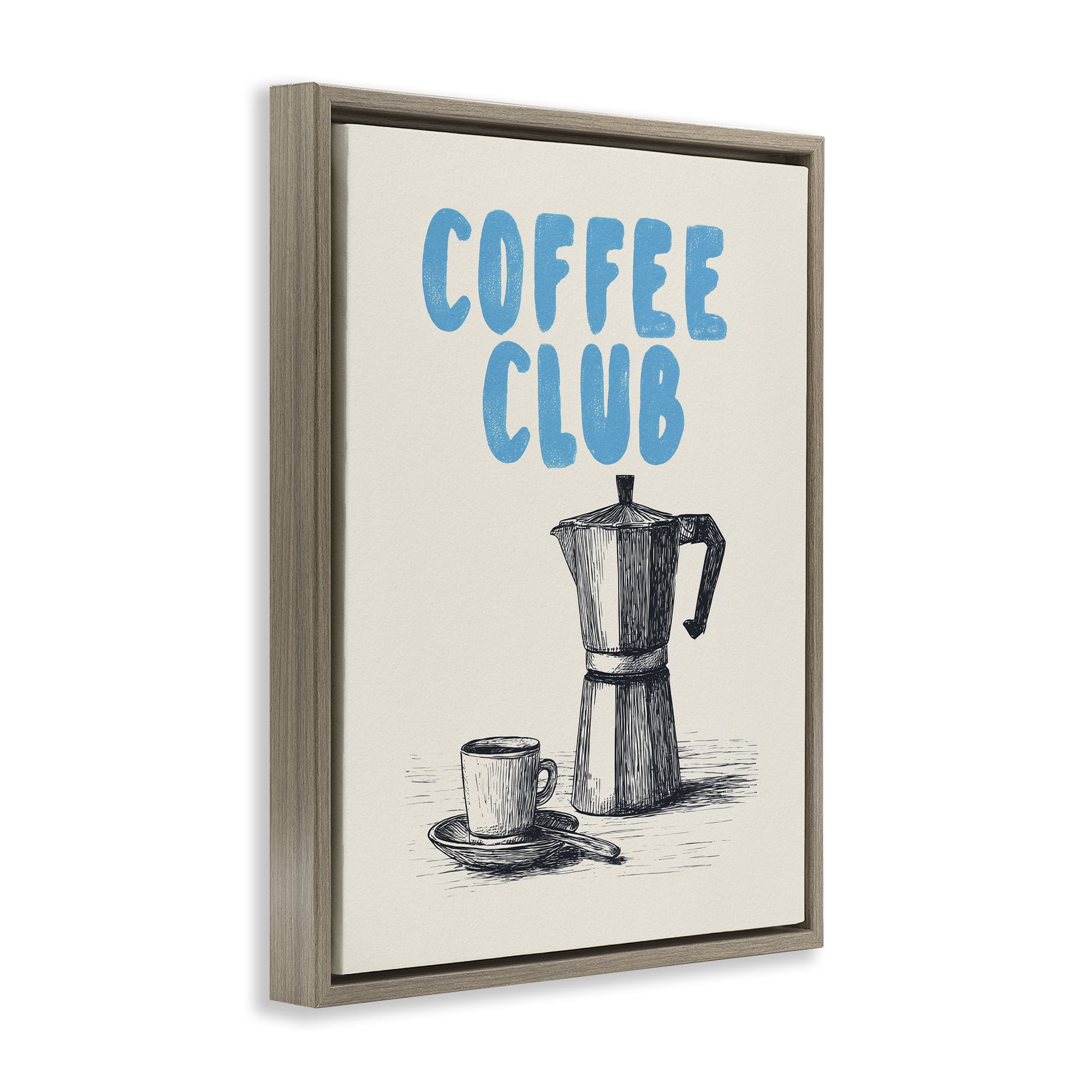 Stupell Industries Coffee Club Retro Drawing Brown Framed Floater Canvas Wall Art, design by Andreas Magnusson