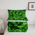 thumbnail image 5 of Manfei Green Pixelated Grid Full Size Comforter Sets,Video Games Cartoon Gamepad Bedding Sets For Kids Teens,Modern Geometric Check Reversible 3 Pieces, 5 of 7